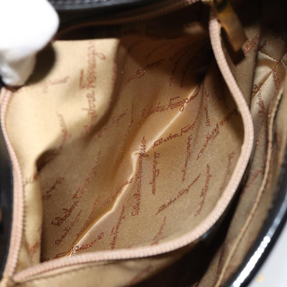 Salvatore Ferragamo Gancini Tote Bag Enamel Black Gold Auth 153463