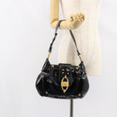 Salvatore Ferragamo Gancini Tote Bag Enamel Black Gold Auth 153463-22