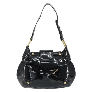 Salvatore Ferragamo Gancini Tote Bag Enamel Black Gold Auth 153463 - 0