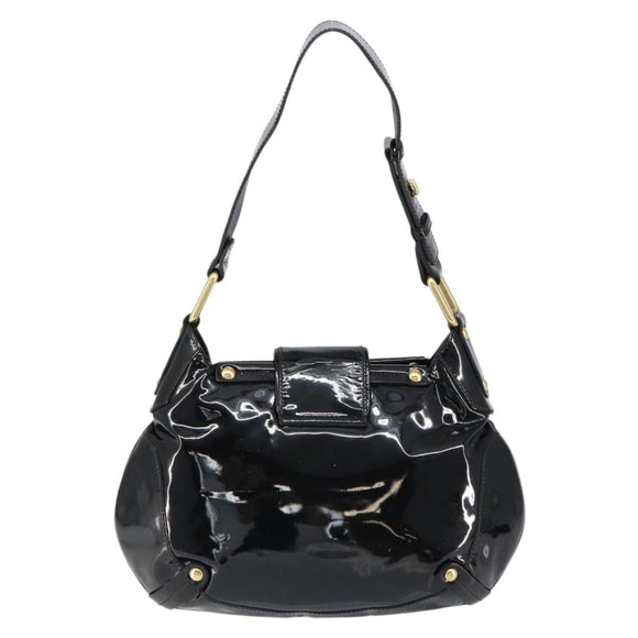 Salvatore Ferragamo Gancini Tote Bag Enamel Black Gold Auth 153463