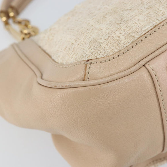 Salvatore Ferragamo Gancini Tote Bag Tweed Suede Beige Gold Auth 153464