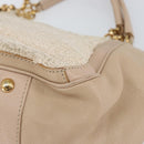 Salvatore Ferragamo Gancini Tote Bag Tweed Suede Beige Gold Auth 153464-12