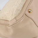 Salvatore Ferragamo Gancini Tote Bag Tweed Suede Beige Gold Auth 153464-13