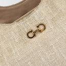 Salvatore Ferragamo Gancini Tote Bag Tweed Suede Beige Gold Auth 153464-14