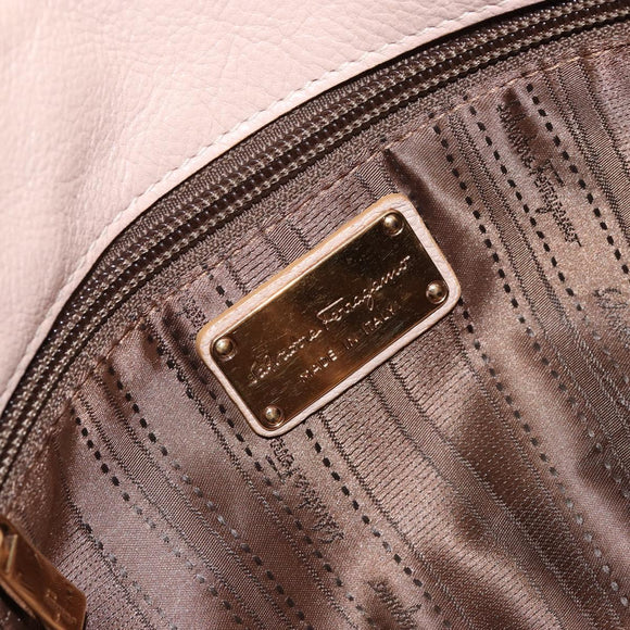 Salvatore Ferragamo Gancini Tote Bag Tweed Suede Beige Gold Auth 153464