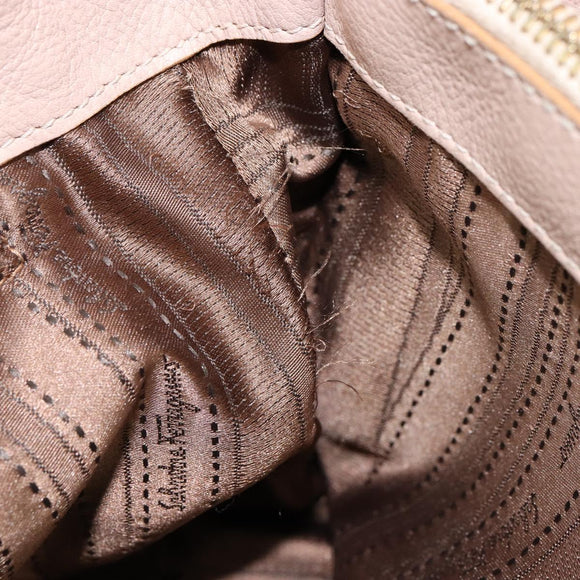 Salvatore Ferragamo Gancini Tote Bag Tweed Suede Beige Gold Auth 153464