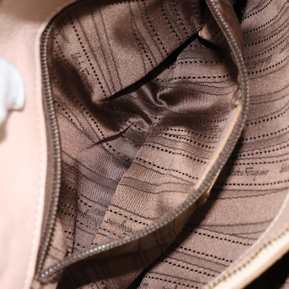 Salvatore Ferragamo Gancini Tote Bag Tweed Suede Beige Gold Auth 153464