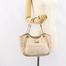 Salvatore Ferragamo Gancini Tote Bag Tweed Suede Beige Gold Auth 153464-26