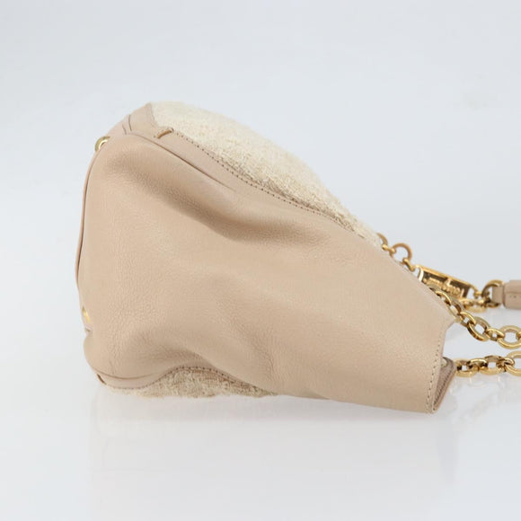 Salvatore Ferragamo Gancini Tote Bag Tweed Suede Beige Gold Auth 153464