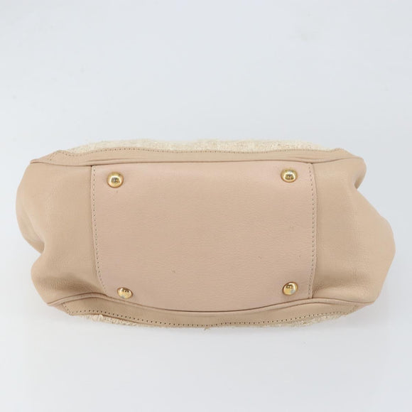 Salvatore Ferragamo Gancini Tote Bag Tweed Suede Beige Gold Auth 153464