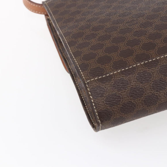 CELINE Macadam Canvas Circle Shoulder Bag PVC Leather Brown Gold Auth 153465