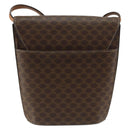 CELINE Macadam Canvas Medallion Shoulder Bag PVC Leather Brown Gold Auth 153467-2