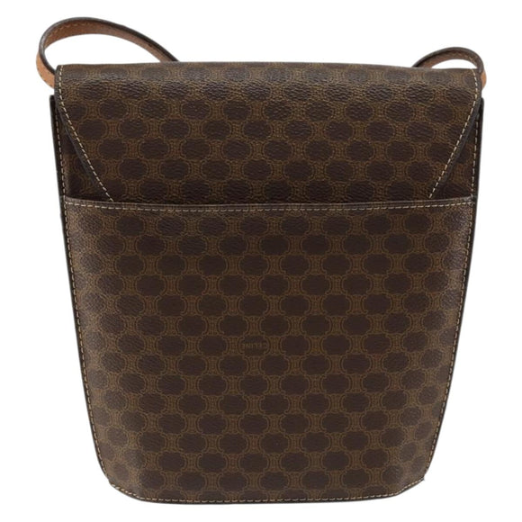 CELINE Macadam Canvas Medallion Shoulder Bag PVC Leather Brown Gold Auth 153467