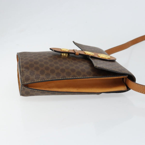 CELINE Macadam Canvas Medallion Shoulder Bag PVC Leather Brown Gold Auth 153467