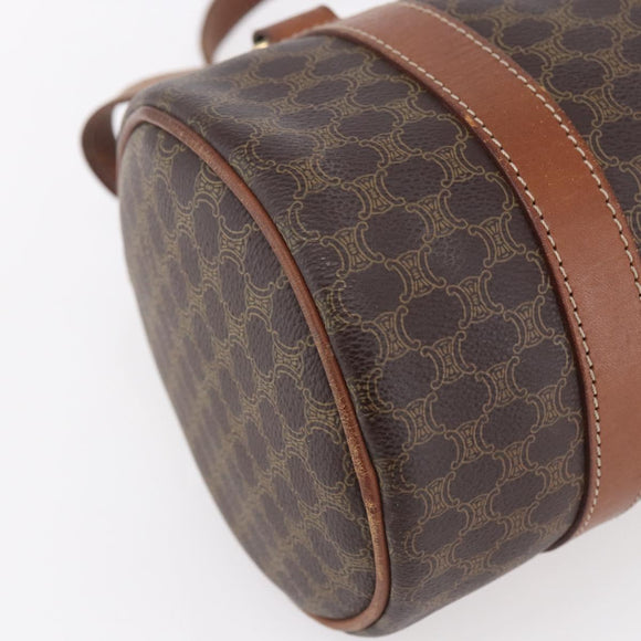 CELINE Macadam Canvas Shoulder Bag PVC Leather Brown Gold Auth 153468