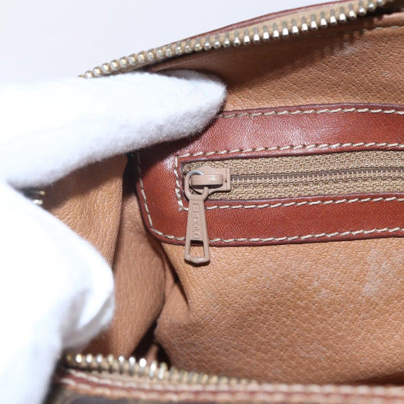 CELINE Macadam Canvas Shoulder Bag PVC Leather Brown Gold Auth 153468