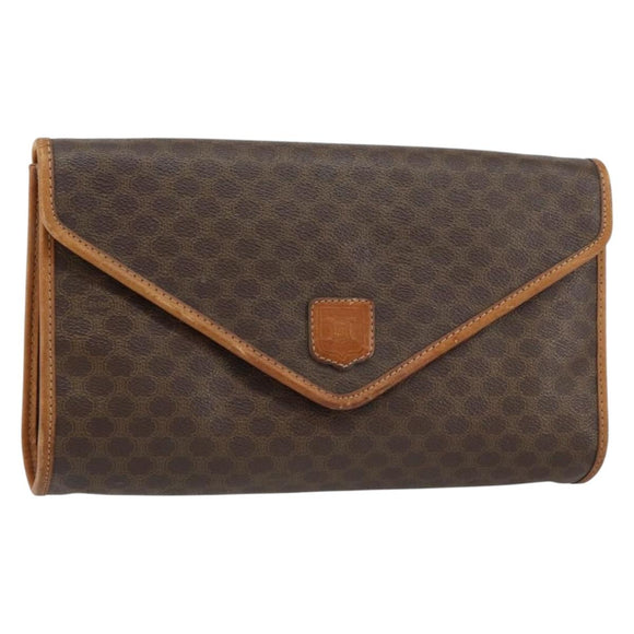 CELINE Macadam Canvas Clutch Bag PVC Leather Brown Gold Auth 153469