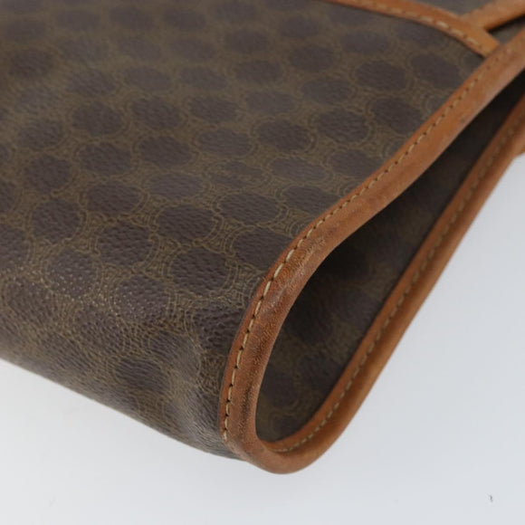 CELINE Macadam Canvas Clutch Bag PVC Leather Brown Gold Auth 153469