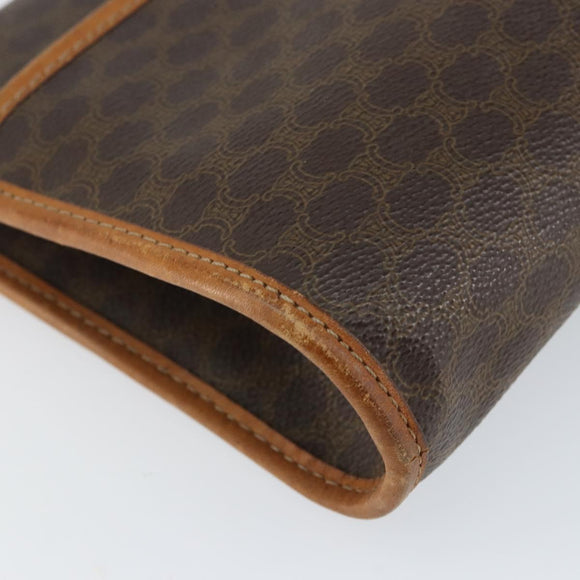 CELINE Macadam Canvas Clutch Bag PVC Leather Brown Gold Auth 153469