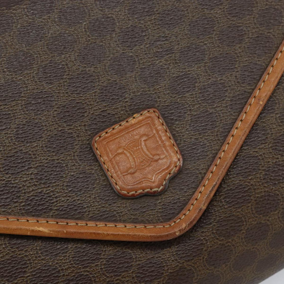 CELINE Macadam Canvas Clutch Bag PVC Leather Brown Gold Auth 153469