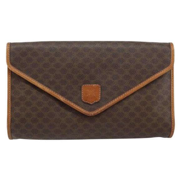 CELINE Macadam Canvas Clutch Bag PVC Leather Brown Gold Auth 153469