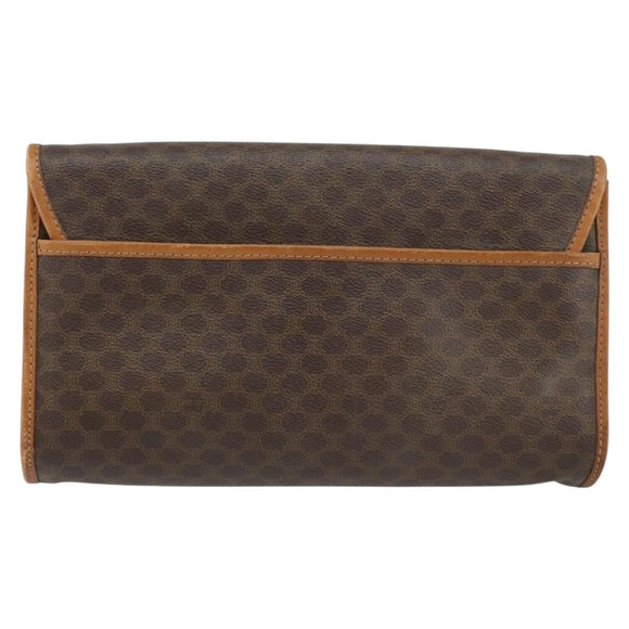 CELINE Macadam Canvas Clutch Bag PVC Leather Brown Gold Auth 153469