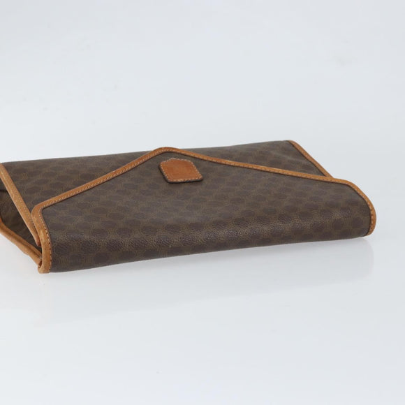 CELINE Macadam Canvas Clutch Bag PVC Leather Brown Gold Auth 153469