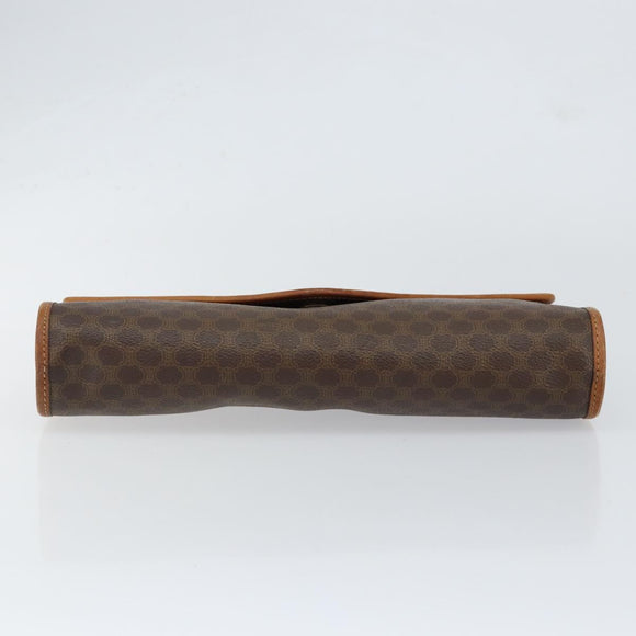 CELINE Macadam Canvas Clutch Bag PVC Leather Brown Gold Auth 153469