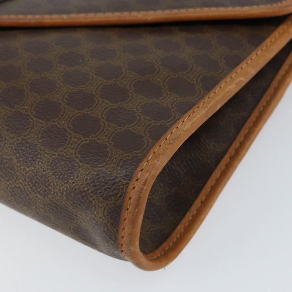 CELINE Macadam Canvas Clutch Bag PVC Leather Brown Gold Auth 153469