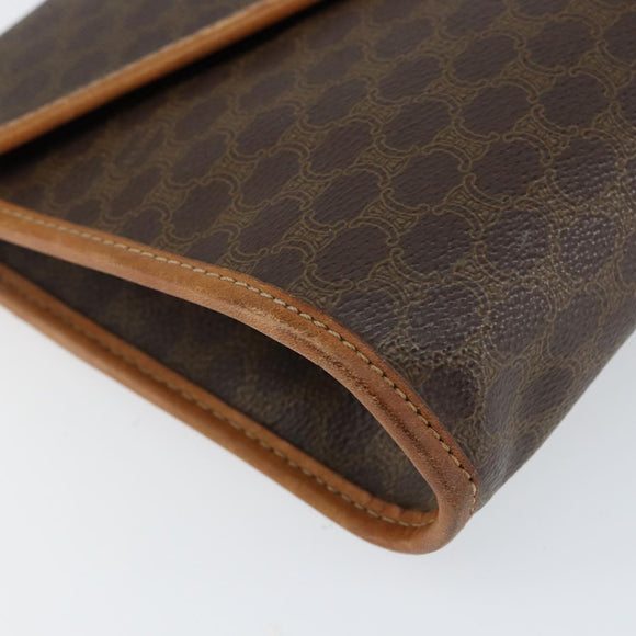 CELINE Macadam Canvas Clutch Bag PVC Leather Brown Gold Auth 153469