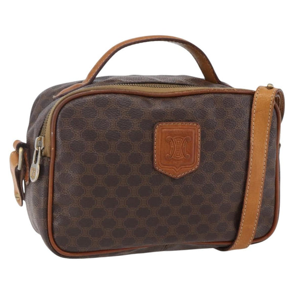 CELINE Macadam Canvas Hand Bag PVC Leather 2way Brown Gold Auth 153470