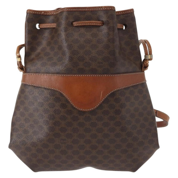 CELINE Macadam Canvas Shoulder Bag PVC Leather Brown Gold Auth 153471