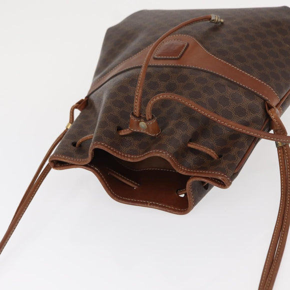 CELINE Macadam Canvas Shoulder Bag PVC Leather Brown Gold Auth 153471