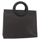 CELINE Macadam Canvas Circle Hand Bag PVC Leather Black Gold Auth 153472-1