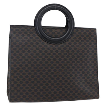 CELINE Macadam Canvas Circle Hand Bag PVC Leather Black Gold Auth 153472