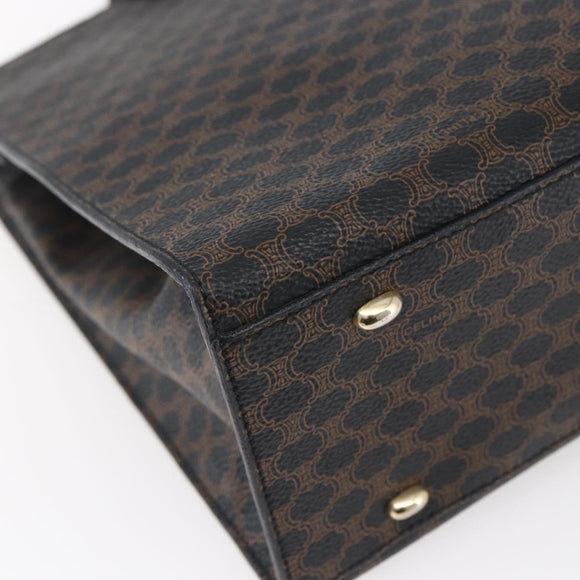 CELINE Macadam Canvas Circle Hand Bag PVC Leather Black Gold Auth 153472