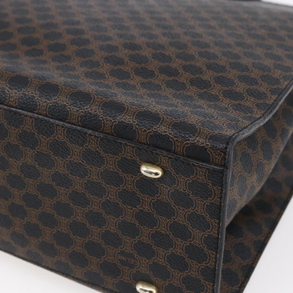 CELINE Macadam Canvas Circle Hand Bag PVC Leather Black Gold Auth 153472