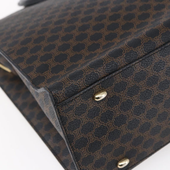 CELINE Macadam Canvas Circle Hand Bag PVC Leather Black Gold Auth 153472