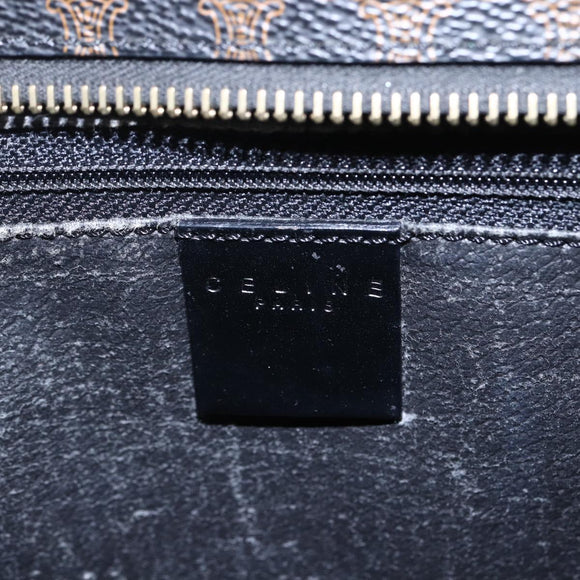 CELINE Macadam Canvas Circle Hand Bag PVC Leather Black Gold Auth 153472