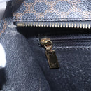 CELINE Macadam Canvas Circle Hand Bag PVC Leather Black Gold Auth 153472-19