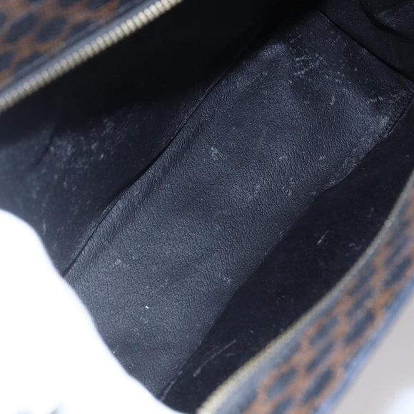 CELINE Macadam Canvas Circle Hand Bag PVC Leather Black Gold Auth 153472