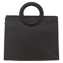 CELINE Macadam Canvas Circle Hand Bag PVC Leather Black Gold Auth 153472-13