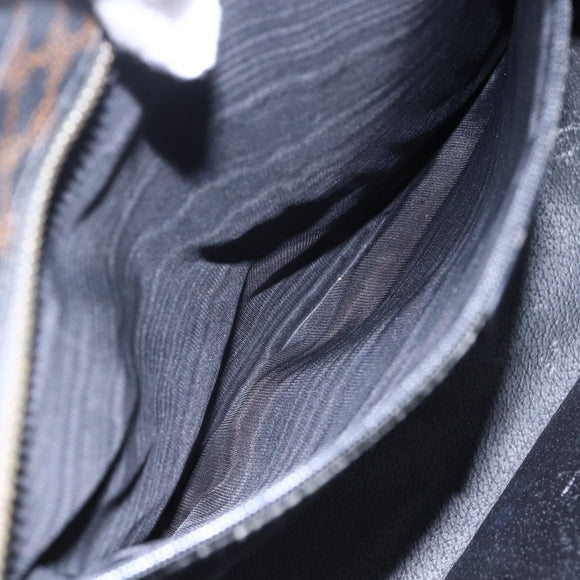 CELINE Macadam Canvas Circle Hand Bag PVC Leather Black Gold Auth 153472