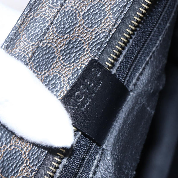 CELINE Macadam Canvas Circle Hand Bag PVC Leather Black Gold Auth 153472