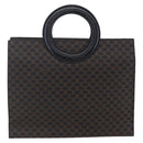 CELINE Macadam Canvas Circle Hand Bag PVC Leather Black Gold Auth 153472-2