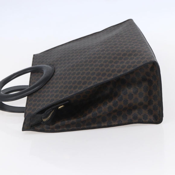 CELINE Macadam Canvas Circle Hand Bag PVC Leather Black Gold Auth 153472