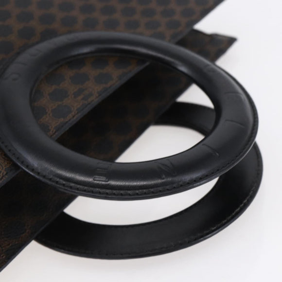 CELINE Macadam Canvas Circle Hand Bag PVC Leather Black Gold Auth 153472