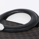 CELINE Macadam Canvas Circle Hand Bag PVC Leather Black Gold Auth 153472-14