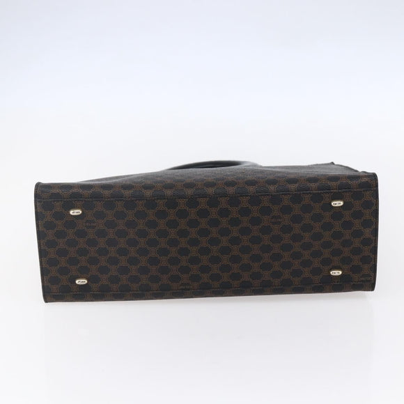 CELINE Macadam Canvas Circle Hand Bag PVC Leather Black Gold Auth 153472