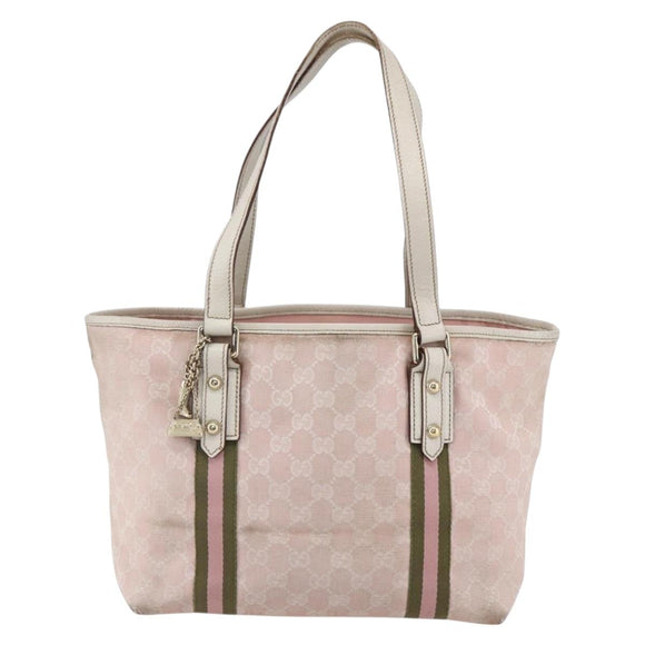 GUCCI GG Canvas Sherry Line Tote Bag Gold Pink 137396 Auth 153475